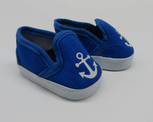 Load image into Gallery viewer, Canvas Slip-on Shoes 18 &amp; 15 inch Doll: Blue w Anchor
