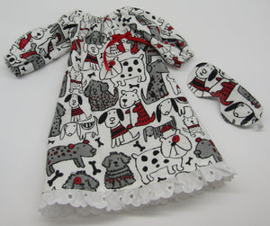 Puppies Nightgown 2 Pc 18 inch Doll: White, Black & Red