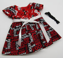 Load image into Gallery viewer, 18&quot; Doll Dog-Print Dress: Red, Black &amp; White
