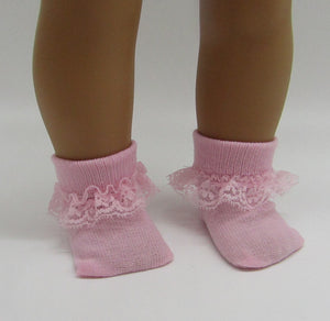 Lace-Trimmed Socks 18 & 15 inch Doll: White & Pink 2 Pack