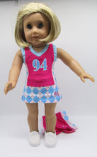 Load image into Gallery viewer, 3 Pc Sports Outfit 18 inch Doll: Pink and Blue Argyle
