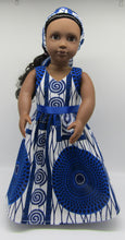 Load image into Gallery viewer, Authentic African 2 Pc Block Print 18&quot; Doll Dress: Royal Blue
