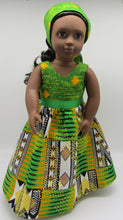 Load image into Gallery viewer, Authentic African 2 Pc Block Print 18&quot; Doll Dress: Kelly Green
