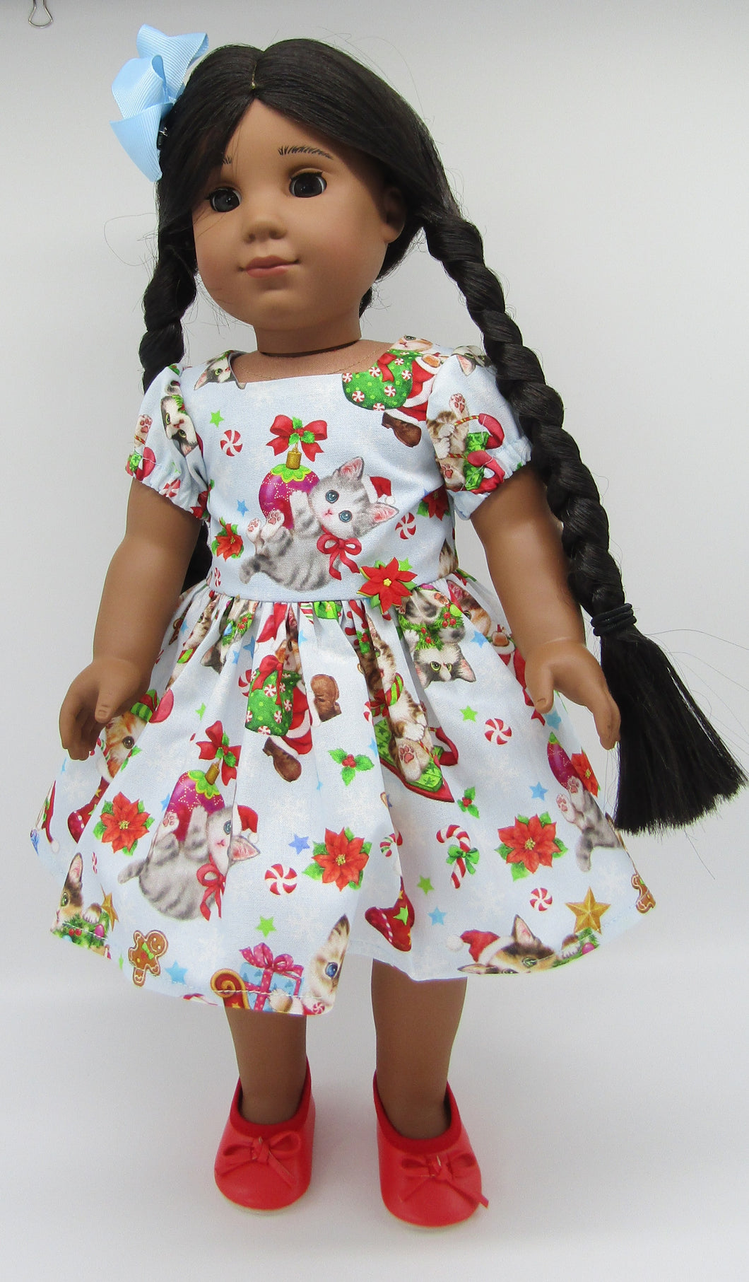 Christmas Kitty Dress 18 inch Doll: Light Blue