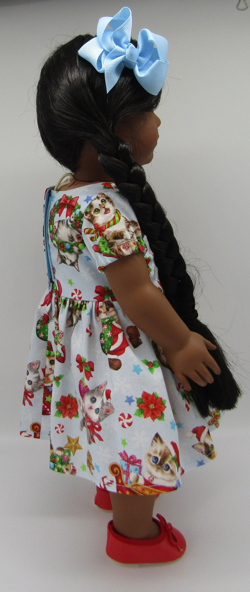 Christmas Kitty Dress 18 inch Doll: Light Blue Christmas Kitty Dress 18 inch Doll: Light Blue