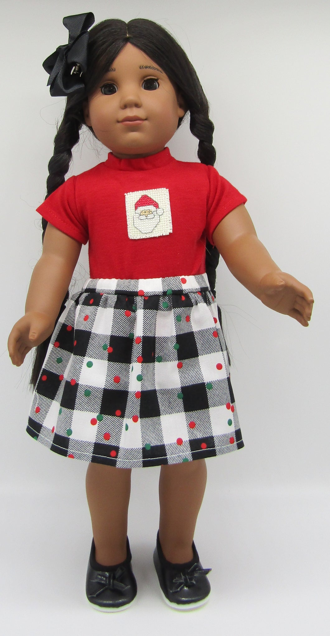 Santa Skirt Combo w Hand Embroidery 18 inch Doll 3 Pc: Red, Black and White