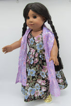 Load image into Gallery viewer, Long Floral-Print Dress w Gold Accents &amp; Sequin Arm Scarf 18 inch Doll
