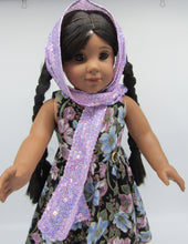 Load image into Gallery viewer, Long Floral-Print Dress w Gold Accents &amp; Sequin Arm Scarf 18 inch Doll
