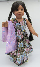 Load image into Gallery viewer, Long Floral-Print Dress w Gold Accents &amp; Sequin Arm Scarf 18 inch Doll
