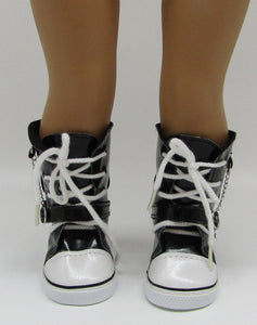 High Top Sneaker Boot 18" Doll : Metallic Black w Chain and Buckle