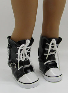 High Top Sneaker Boot 18" Doll : Metallic Black w Chain and Buckle