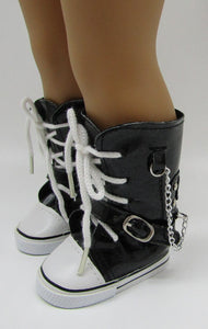 High Top Sneaker Boot 18" Doll : Metallic Black w Chain and Buckle