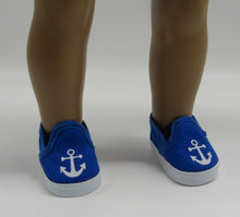 Load image into Gallery viewer, Canvas Slip-on Shoes 18 &amp; 15 inch Doll: Blue w Anchor

