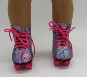 Roller Skates 18 inch Doll: Sparkly Purple & Hot Pink