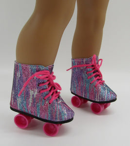 Roller Skates 18 inch Doll: Sparkly Purple & Hot Pink