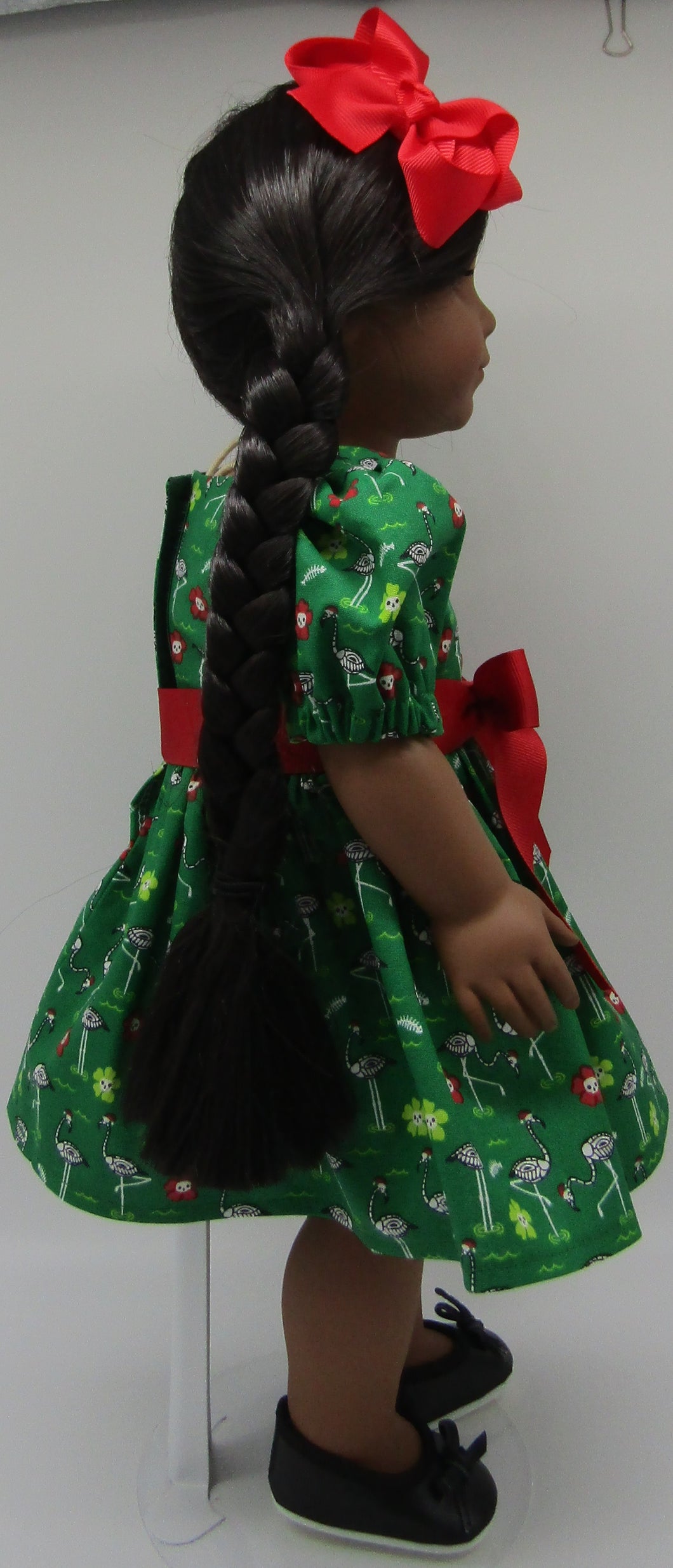 Flamingo Christmas Dress 18 inch Doll: Green