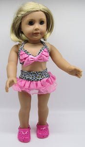 18" Doll 3 Pc Swim Set: Leopard w Hot Pink