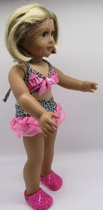 18" Doll 3 Pc Swim Set: Leopard w Hot Pink