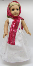 Load image into Gallery viewer, Glittery Long Hologram Glitter Dress &amp; Sequin Arm Scarf 18 inch Doll: Hot Pink
