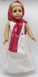 Glittery Long Hologram Glitter Dress & Sequin Arm Scarf 18 inch Doll: Hot Pink