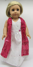 Load image into Gallery viewer, Glittery Long Hologram Glitter Dress &amp; Sequin Arm Scarf 18 inch Doll: Hot Pink

