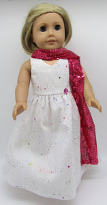 Glittery Long Hologram Glitter Dress & Sequin Arm Scarf 18 inch Doll: Hot Pink