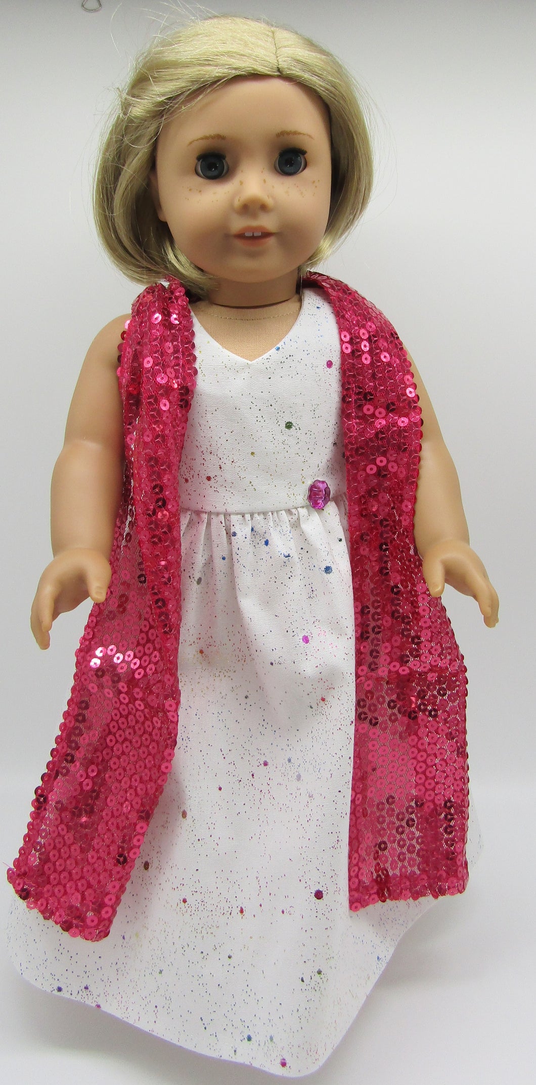 Glittery Long Hologram Glitter Dress & Sequin Arm Scarf 18 inch Doll: Hot Pink