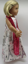 Load image into Gallery viewer, Glittery Long Paris-Print Dress &amp; Sequin Arm Scarf 18 inch Doll: Bright Pink
