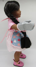 Load image into Gallery viewer, Apron Set 18 inch Doll: Blue &amp; Pink Flared w Hearts
