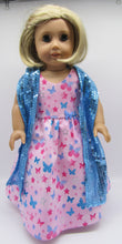 Load image into Gallery viewer, Long Butterfly-Print Dress w Silver Accents &amp; Sequin Arm Scarf 18 inch Doll
