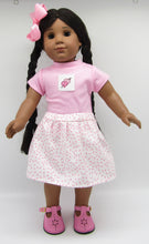Load image into Gallery viewer, Heart Skirt Combo w Hand Embroidery 18 inch Doll 3 Pc: Pink and White
