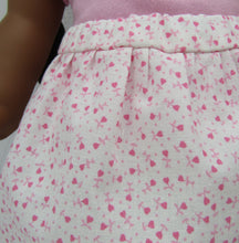 Load image into Gallery viewer, Heart Skirt Combo w Hand Embroidery 18 inch Doll 3 Pc: Pink and White
