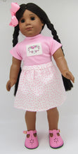 Load image into Gallery viewer, Heart Vine Skirt Combo w Hand Embroidery 18 inch Doll 3 Pc: Pink and White
