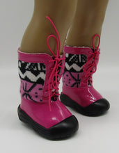 Load image into Gallery viewer, Ikat Snow Boots 18 inch Doll: Pink &amp; Black
