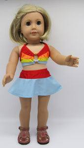 18" Doll 3 Pc Swim Set: Rainbow