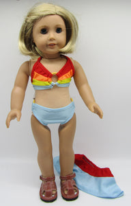 18" Doll 3 Pc Swim Set: Rainbow