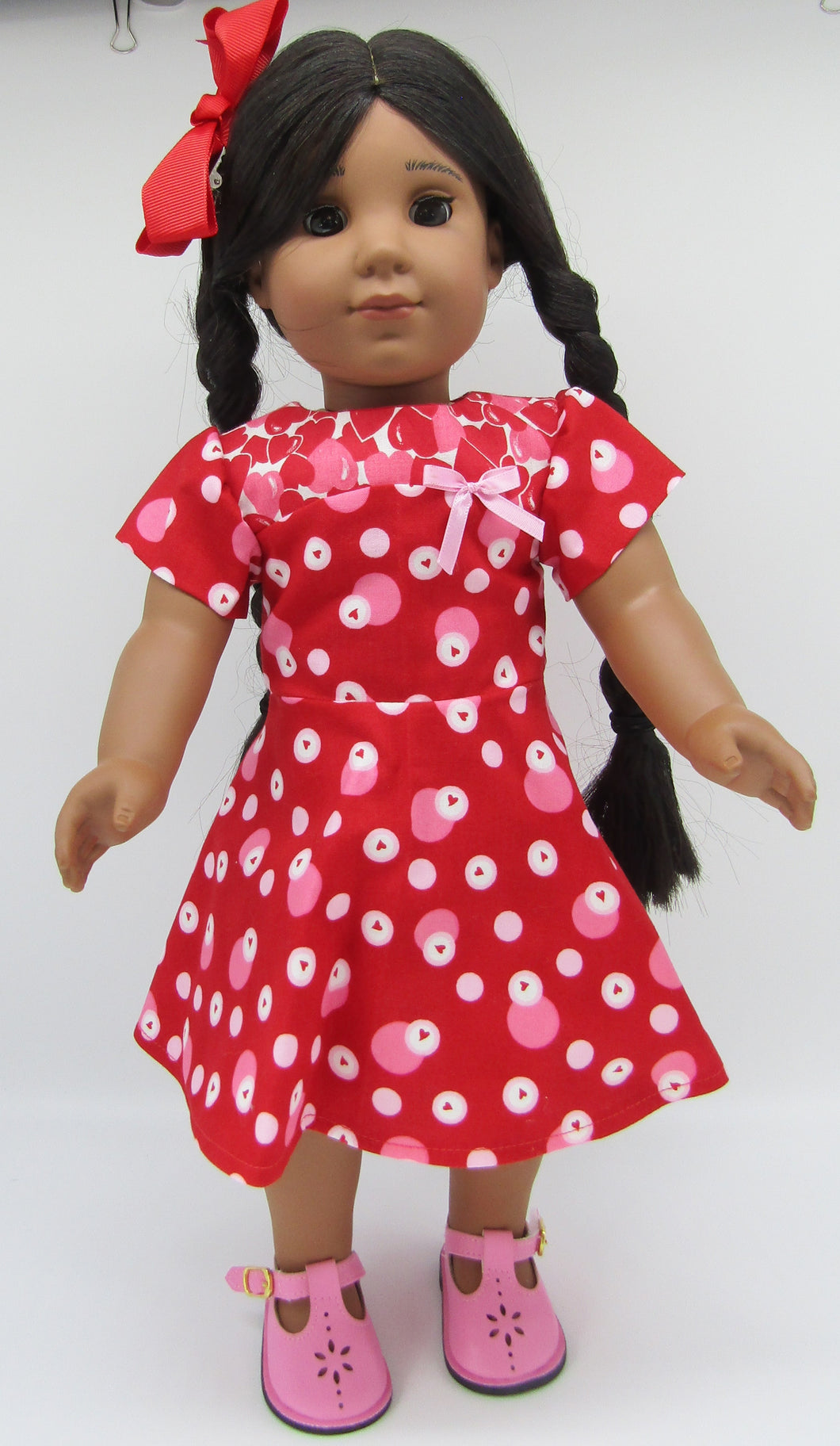 Hearts and Dots Dress 18 inch Doll: Red and Pink