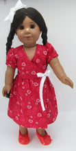 Load image into Gallery viewer, Glittery Hearts Wrap Dress 18 inch Doll: Red
