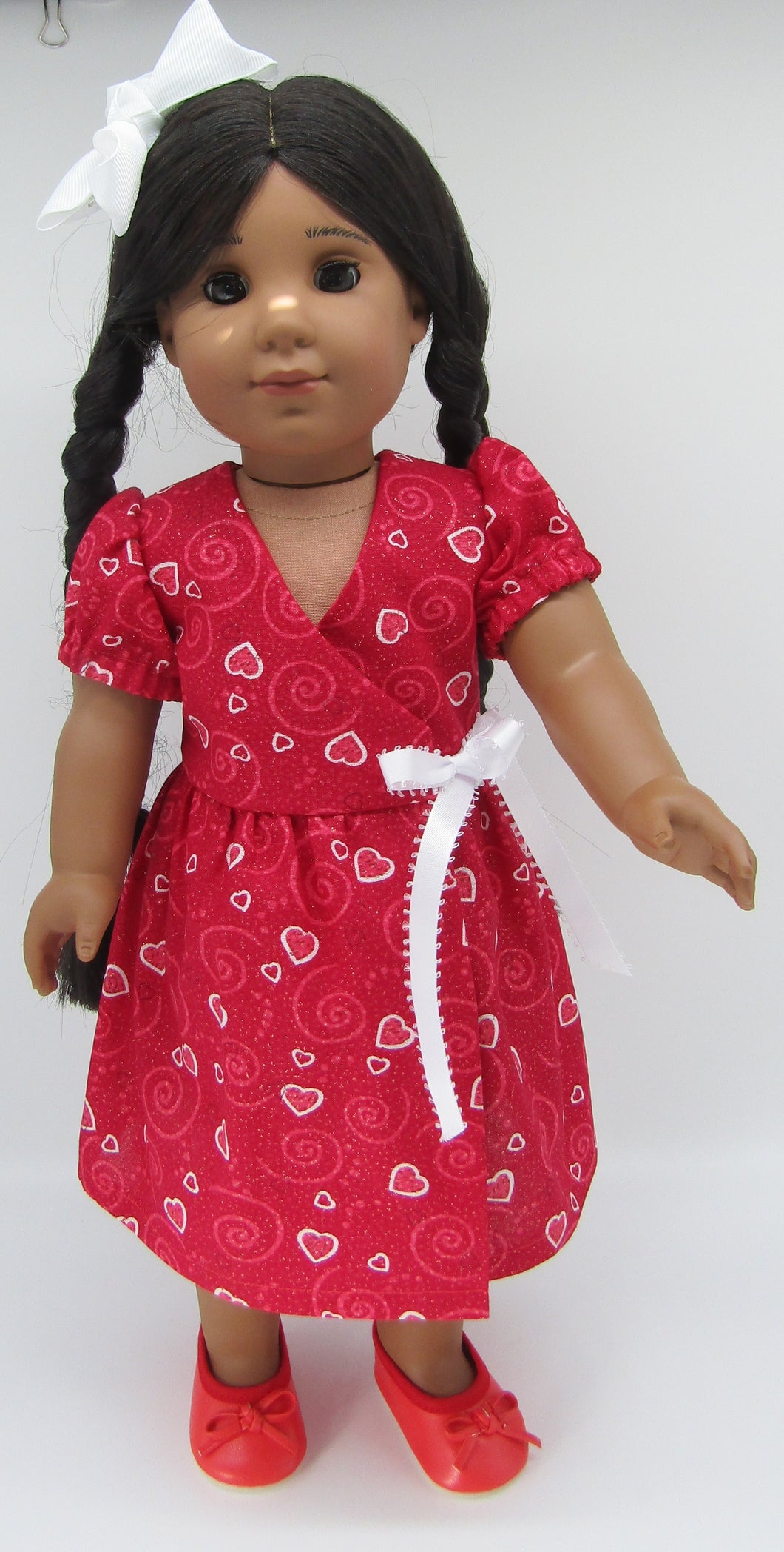 Glittery Hearts Wrap Dress 18 inch Doll: Red