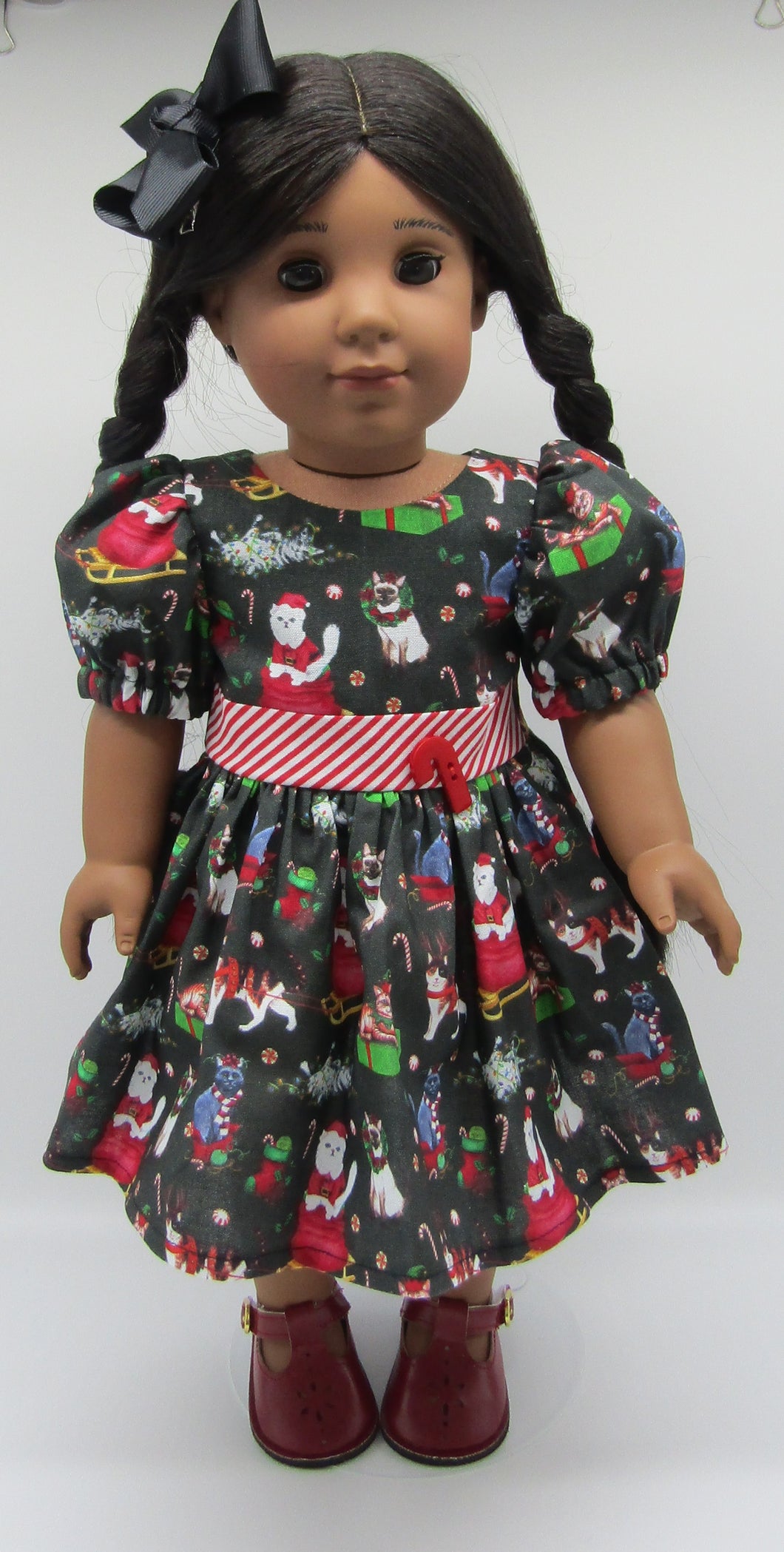 Santa Kitty Print Dress 18 inch Doll