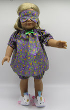 Load image into Gallery viewer, 18" Doll Pajamas 3 Pc: Purple Seersucker w Flowers
