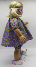 Load image into Gallery viewer, 18" Doll Pajamas 3 Pc: Purple Seersucker w Flowers
