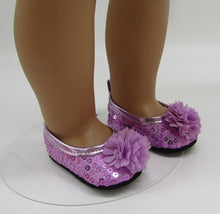 Load image into Gallery viewer, Sequin 18 &amp; 15 inch Doll Dress Shoes: Light Purple
