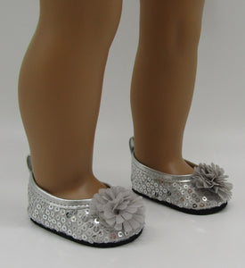 Sequin 18 & 15 inch Doll Dress Shoes: Sliver