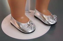 Load image into Gallery viewer, Glitter Bow 18 &amp; 15 inch Doll Dress Shoes w Gem: Silver
