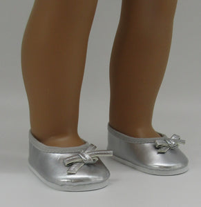 Ballet Flats w Thin Bow 18 & 15 inch Doll: Silver