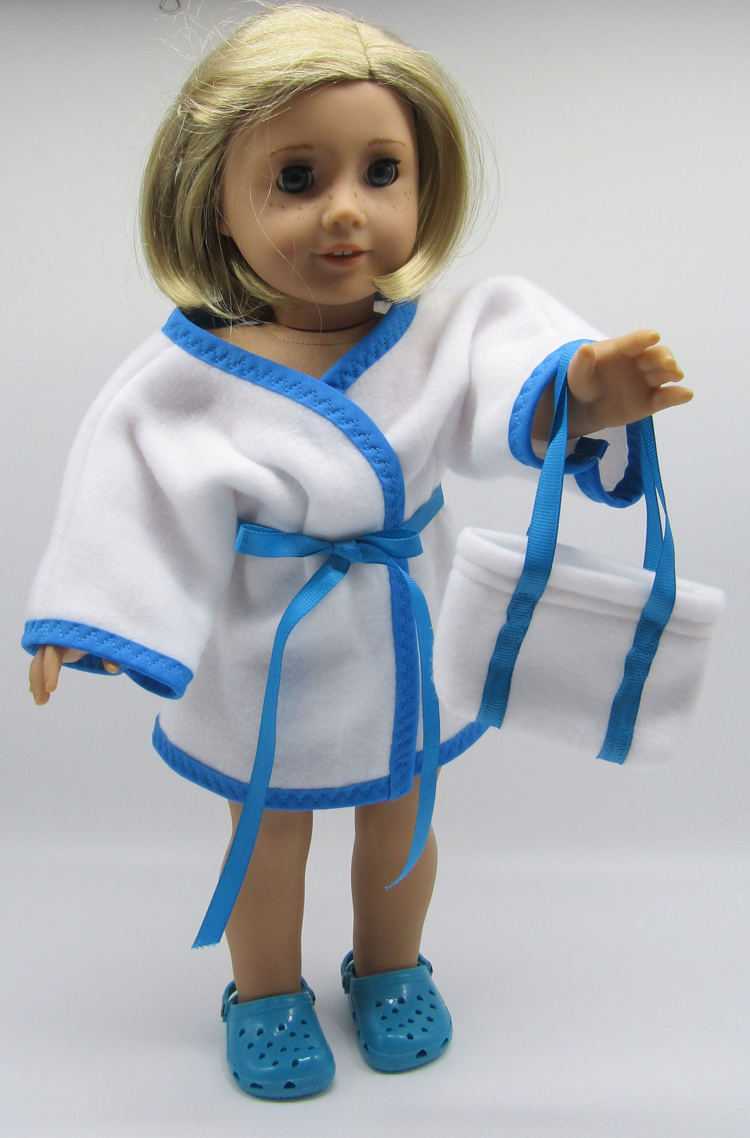 Swim or Spa Wrap Robe & Tote Bag 18 inch Doll: White w Teal