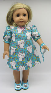 Unicorn  Kitty Shift Dress 18 inch Doll: Teal