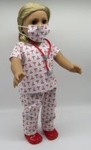 Load image into Gallery viewer, Scrubs 5 Pc Outfit 18 inch Doll: White and Red
