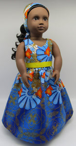 Authentic African 2 Pc Block Print Dress 18 inch Doll: Blue Border